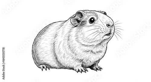 Detailed graphic illustration of a guinea pig in black and white tones
