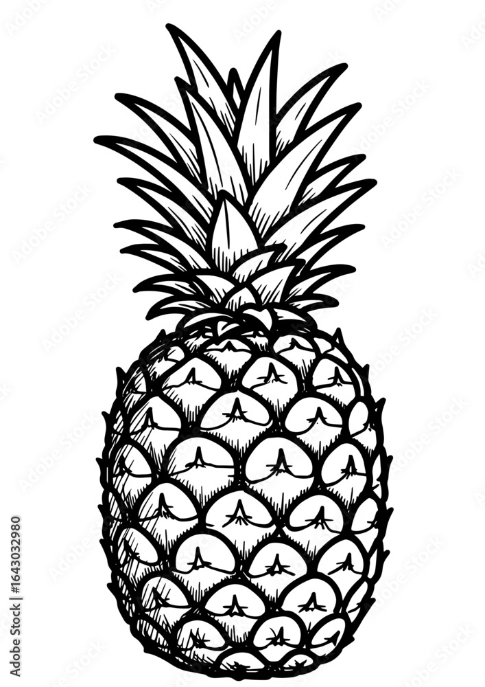 Obraz premium Hand-drawn pineapple illustration in black and white style 