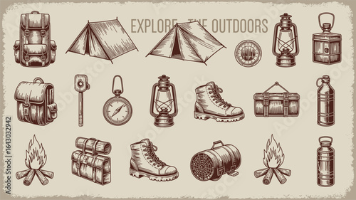 Retro Hiking and Travel Icons