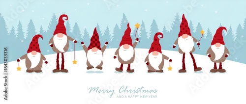 cute funny dancing christmas dwarf in winter illustrated animation