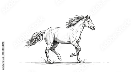 Elegant horse sketch trotting, expressive ink drawing style monochrome artwork
