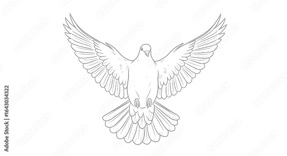 Obraz premium Elegant line art illustration of a soaring dove with outstretched wings