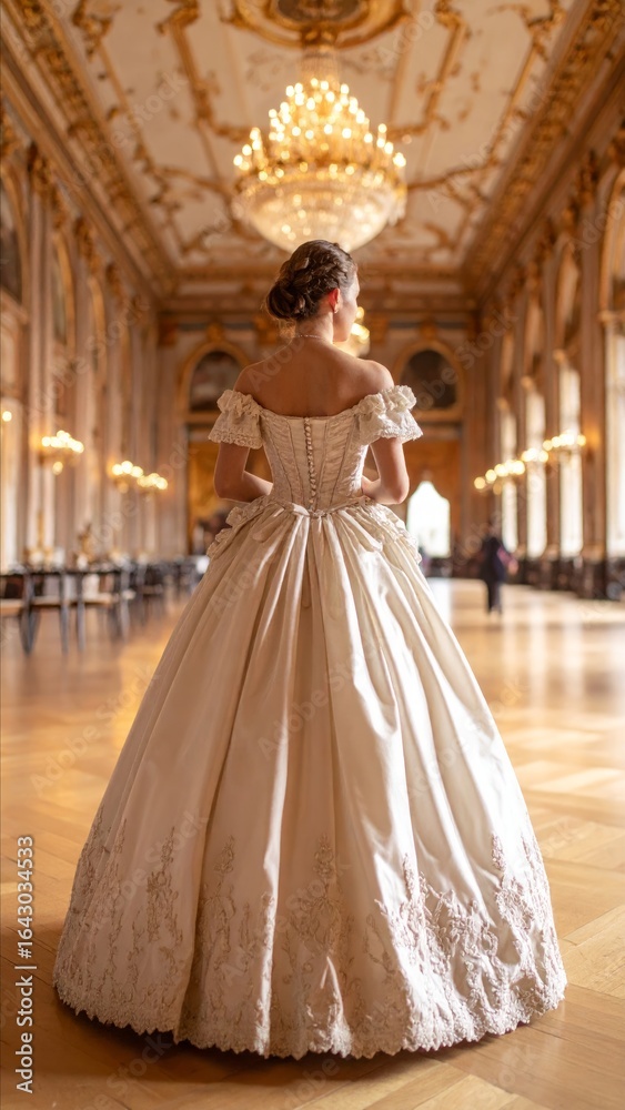 Fototapeta premium Elegant Woman in a Ball Gown in a Grand Palace