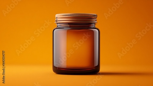 Wallpaper Mural Glass jar with wooden lid on orange background presents minimalist design and warm hues for modern decoration Torontodigital.ca