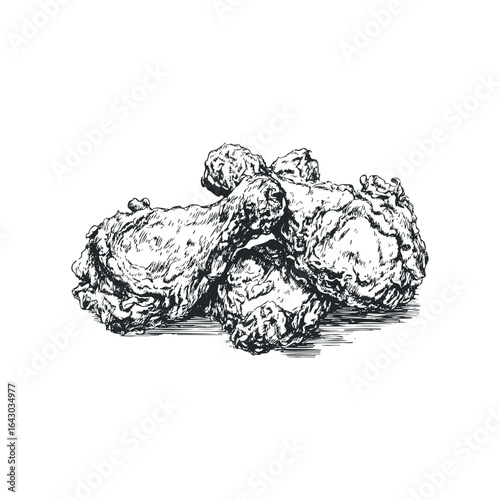 Ink Drawing of Crispy Fried Chicken Drumsticks and Thighs