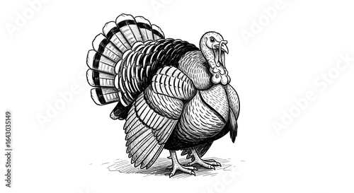 Elegant monochrome turkey illustration with detailed feather texture