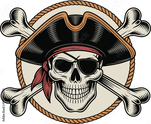 Pirate Skull with Hat and Crossbones 