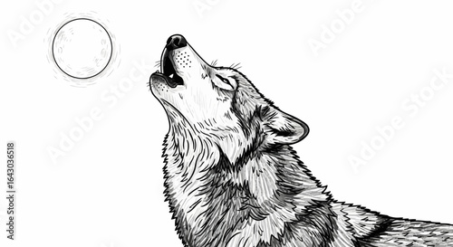Illustration of a howling wolf against a bright full moon backdrop
