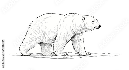 Line drawing representation of a polar bear on a white, blank background