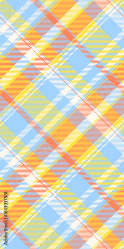 Open check vector tartan, upscale plaid seamless textile. Herringbone fabric background texture pattern in cyan and yellow colors.