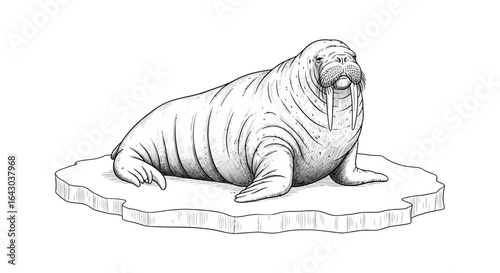 Majestic walrus illustration resting gracefully on a crisp, cold iceberg