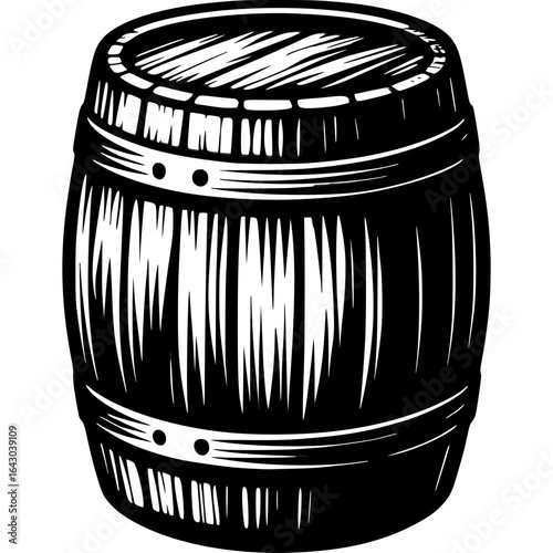 Wood Barrel Icon: A detailed graphic of a traditional wooden barrel, capturing the essence of rustic charm and the art of craftsmanship.