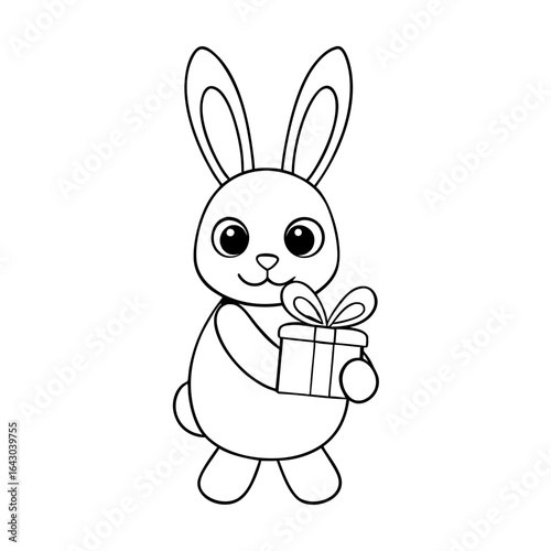 black outline printable bunny smelling a flower