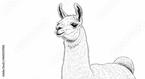 Serene llama illustration with delicate linework against blank backdrop