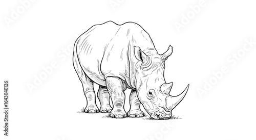 Single rhino line drawing on white background isolated vector illustration