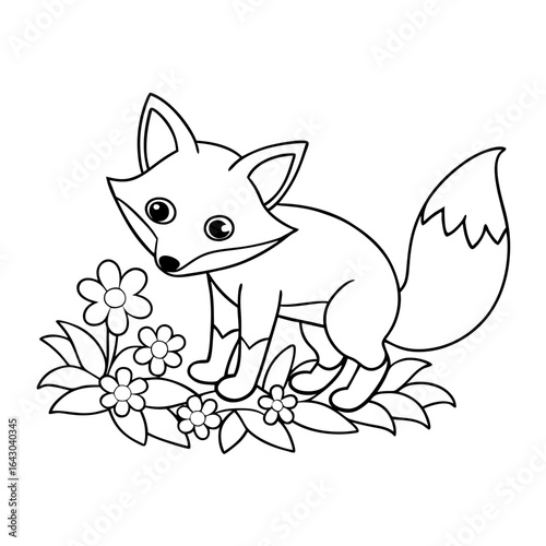 printable fox digging a hole black outline