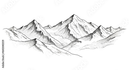 Striking monochrome illustration of a majestic mountain range landscape