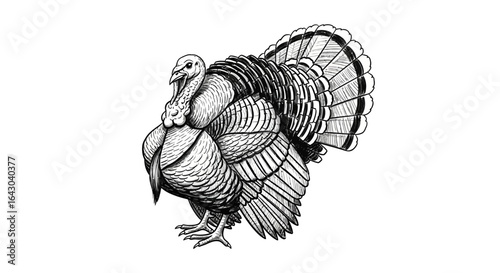 Turkey illustration art in black and white vintage style thanksgiving concept