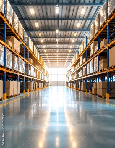 Wallpaper Mural Expansive warehouse interior, filled with stacked goods and bright lighting Torontodigital.ca