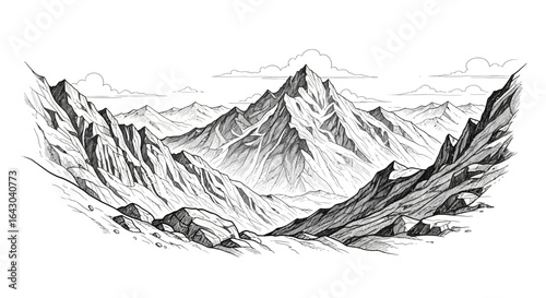 Sketchy peaks: A black and white panorama of mountain range with artistic allure