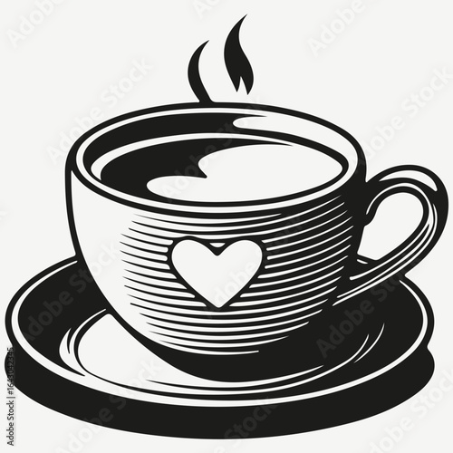 coffee cup with heart sketch illustration vector