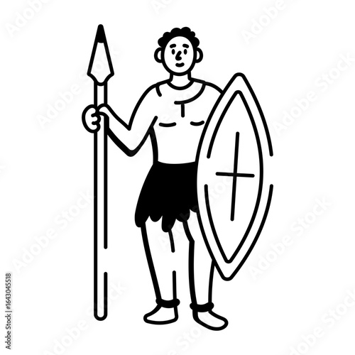 A drawing style icon depicting african warrior
