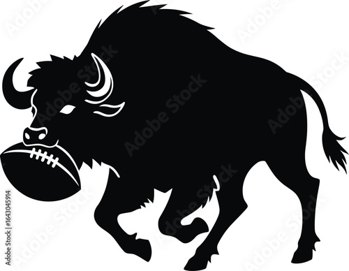 Charging bison buffalo carrying football silhouette
