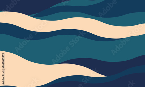 Abstract calming ocean wave pattern.  Stylish teal and beige color palette evokes serenity and fluidity.