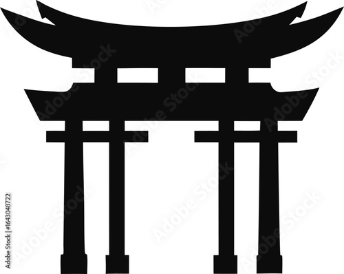 Torii Gate Silhouette. Japanese Shinto Shrine Entrance Vector.