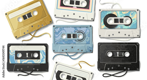 Collection of retro audio cassette tapes in various colors and styles