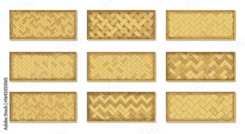 Textured woven patterns on bamboo panels in rectangular grid layout