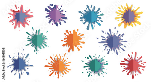 Multicolor paint splashes set on white background
