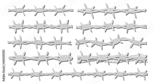 Close-up view of multiple strands of barbed wire on black background