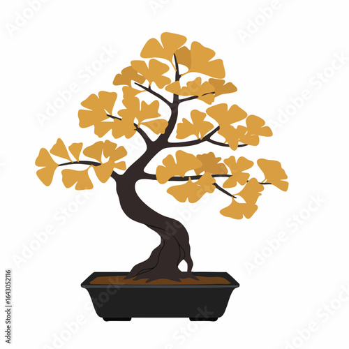Golden Ginkgo Bonsai Tree in Black Rectangular Pot
