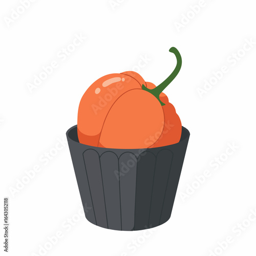 Single Orange Habanero Pepper in Dark Gray Cup
