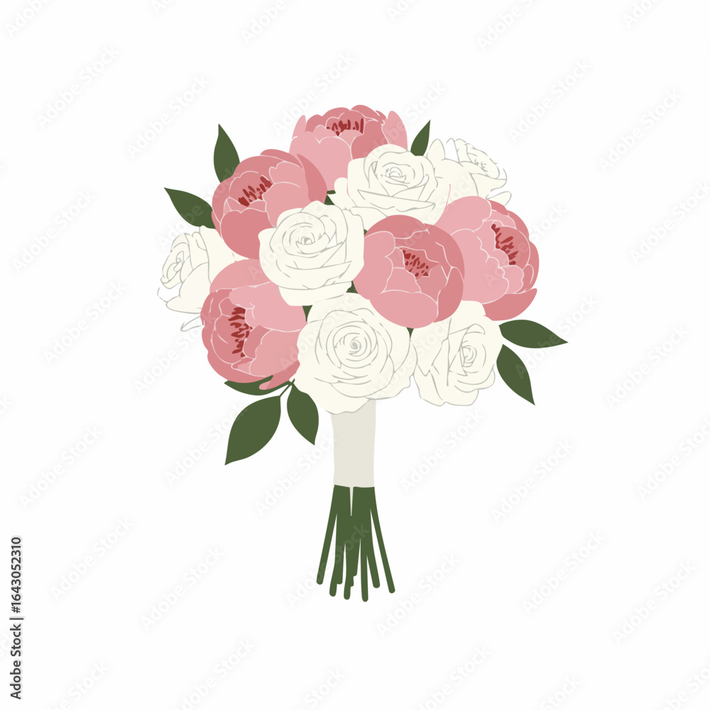 Fototapeta premium Elegant Bridal Bouquet of Pink Peonies and White Roses