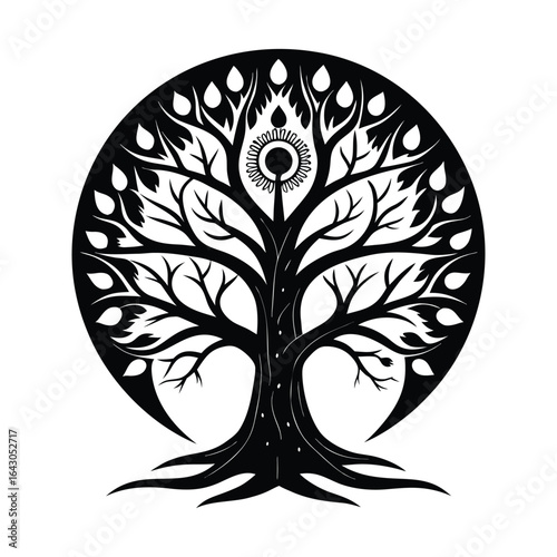 Mystical tree of life with an all seeing eye at its crown