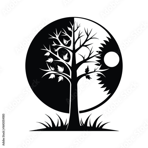 Stylized yin yang tree symbolizing balance between day and night