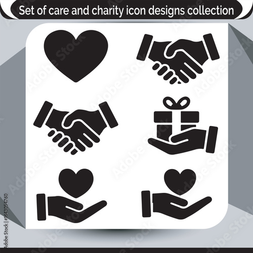 Care and Charity Icon Set Designs for Charitable Causes and Humanitarian Aid Initiatives