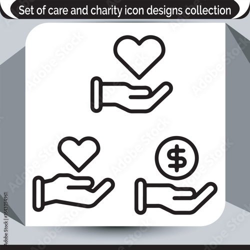 Collection of Charitable Giving Icons Depicting Love and Financial Donations