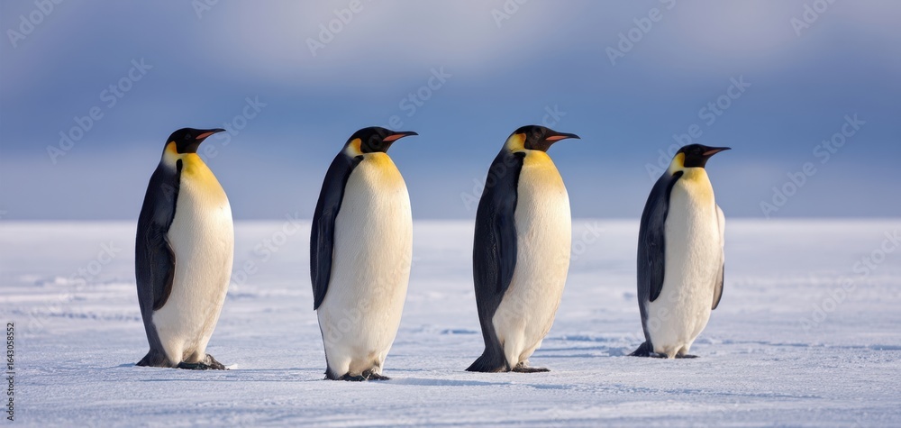 Fototapeta premium The majestic gathering of emperor penguins on a frozen landscape.