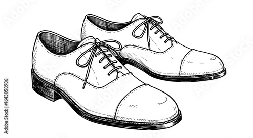 Classic black and white hand-drawn sketch vector illustration of dress shoes on transparent background