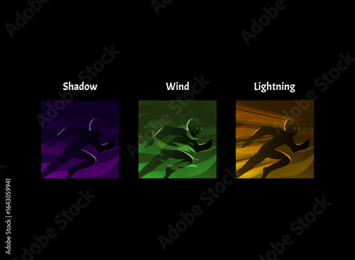 set of fantasy rpg dash game icon spell with shadow, wind, lightning dash type element