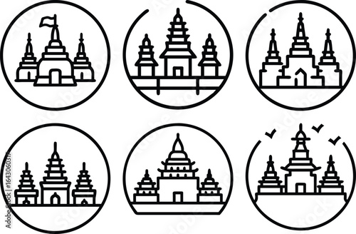 Asian Temple Icons Set: Spiritual Peace and Travel Design Elements