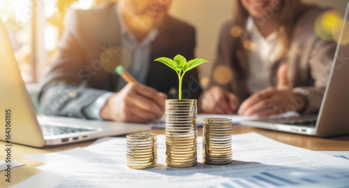 Business Growth Concept with Coins and Plant