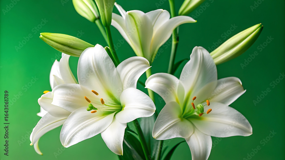 Fototapeta premium white tulips on green background