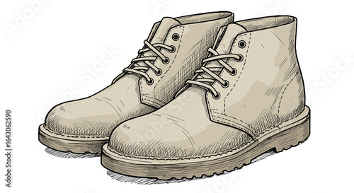 Beige hand-drawn sketch vector illustration of boots on transparent background