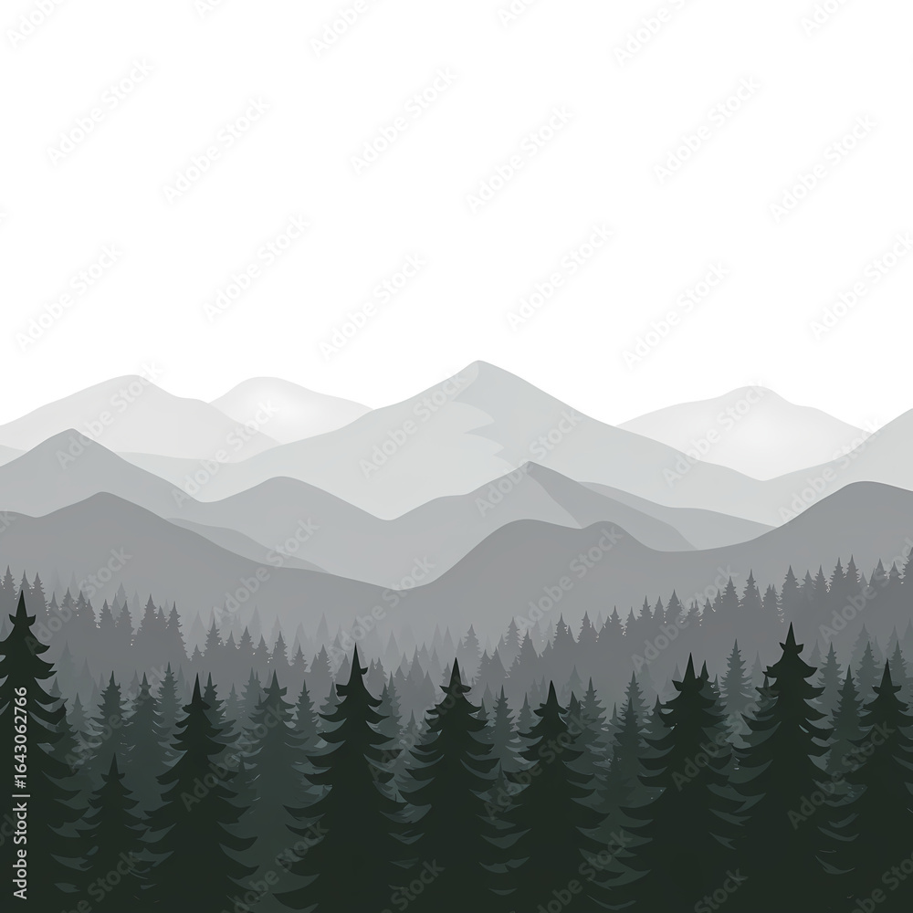Fototapeta premium Serene Gray Mountain Range with Dense Forest in Misty Atmosphere