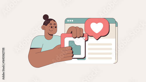 woman adding item to a website wishlist vector illustration