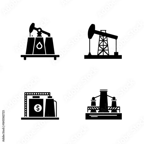 oil and gas black filled icon set